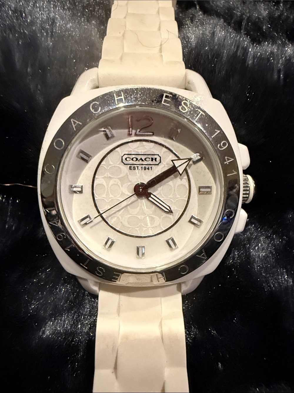 Coach White Women's Silicone Strap Watch with Silver-Tone Bezel. NWOT